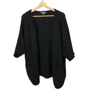 James Perse Black Wool Short Sleeve Open Front Cardigan Sweater 2 / M